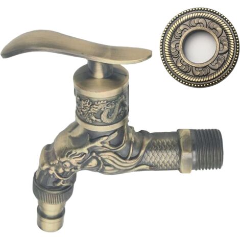 Rubinetto vintage, rubinetto in ottone anticato, rubinetto da giardino in stile antico, rubinetto antico con drago intagliato per casa, cucina, bagno, giardino, esterno (1/5)