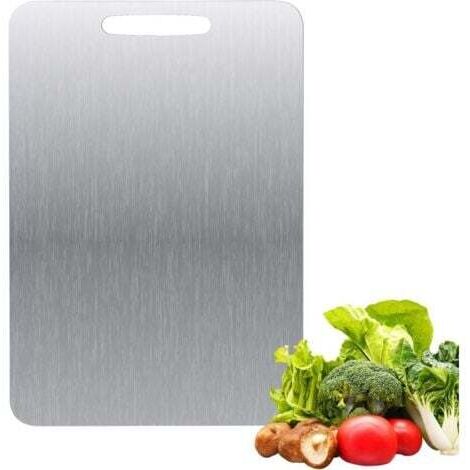 Tagliere in titanio - Acciaio inossidabile su entrambi i lati - Senza BPA - per cucina, carne, pane, verdure, frutta (34 x 23 cm) INHHUB