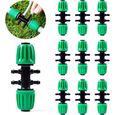 Connettore per tubo di irrigazione da giardino, connettori a T con spina, irrigazione a goccia per tubi di irrigazione da 1/2 pollice a 1/4 pollice, accessori per irrigazione a 6 vie, verde-INHHUB