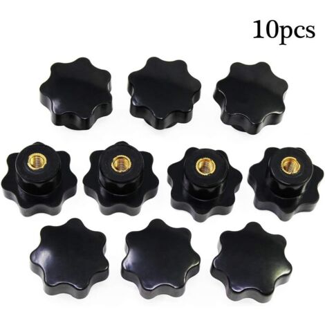 10 pezzi di plastica nera a forma di stella M8 con testa filettata femmina, manopola di serraggio a forma di impugnatura per macchina utensile (1/5)
