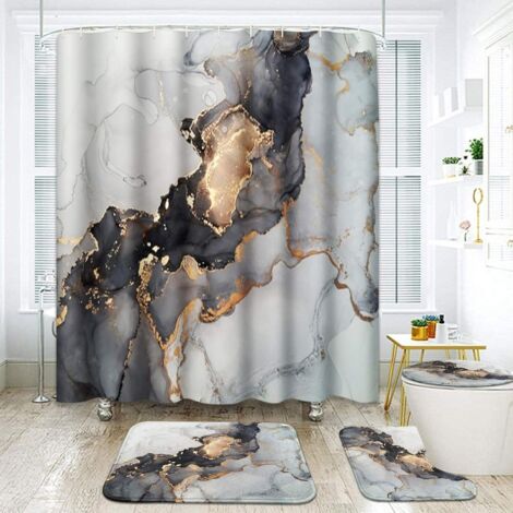 Set Bagno 4 Pezzi Tenda Doccia Marmo Astratto Con Tappeti E Copriwater, Lusso Colorato Con Ganci, 72x72 Pollici