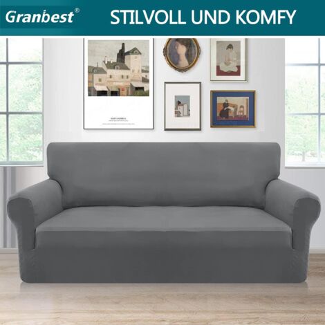 Granbest Copridivano Antiscivolo Morbido E Spesso – Protezione Per Divano 4 Posti (203x81 Cm) Con Punti In Gomma – Grigio Chiaro, Adatto Ad Animali Domestici - 2
