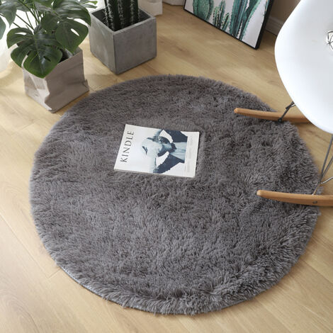 Tappeto rotondo INHHUB, Shaggy, 120 cm x 120 cm, moderno, per soggiorno, camera da letto, sala da pranzo o cameretta dei bambini, comodo tappetino antiscivolo Shaggy, grigio 120 cm x 120 cm