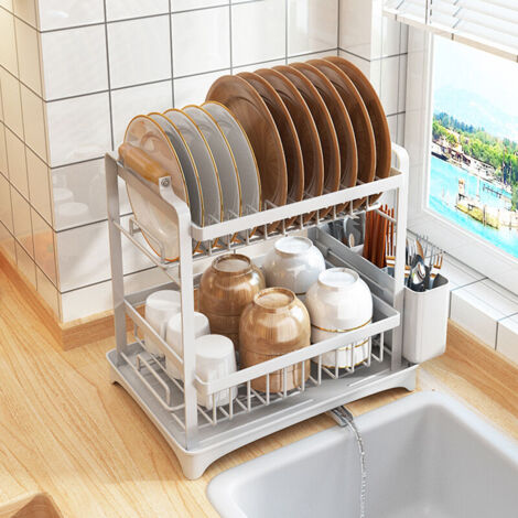 Scolapiatti In Plastica Bianco 14x14,7cm - Porta Ciotole E Piatti Per Cucina, Salvaspazio - 2