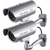 Confezione da 2 telecamere finte, telecamere finte per esterni per uso interno o esterno, con forma a proiettile e LED lampeggiante, RTGPT (argento) - INHHUB