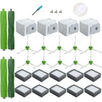 Accessori di ricambio per iRobot Roomba i3+ i4+ i6+ i7+ i7 Plus i8+, 4 sacchetti raccoglipolvere, 10 filtri, 10 spazzole laterali, 2 spazzole in gomma
