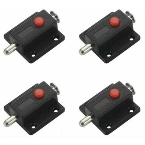 Cerradura Targette, pestillo deslizante de seguridad automático con botón de resorte para gabinetes, puertas interiores y exteriores, ventanas, armarios, dormitorios y baños - 4 piezas (negro) - INHHU