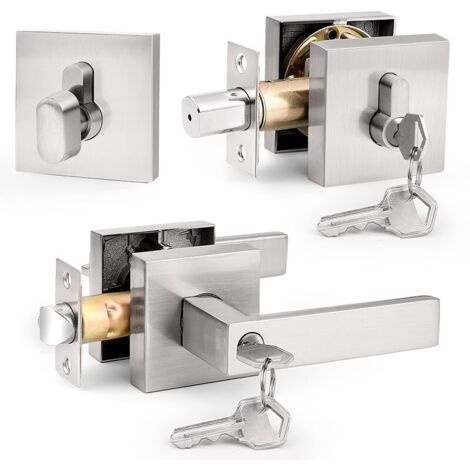 Juego de cerrojo de palanca cuadrada INHHUB con cilindro único y llaves iguales (para oficina y puerta de entrada), cerradura de níquel satinado resistente para puerta de entrada, para mano derecha e (1/5)