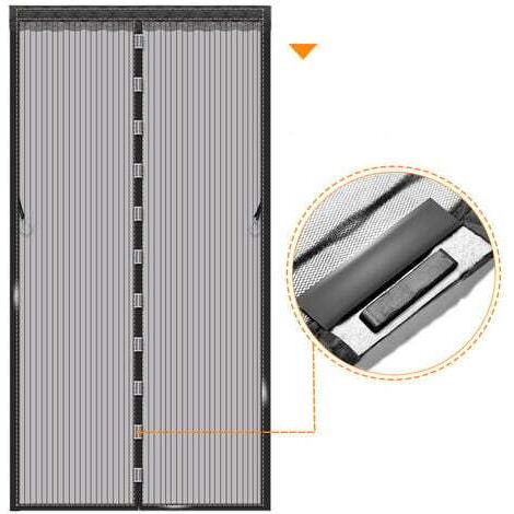 Cortina mosquitera magnética para puerta de 80 x 200 cm (tiras negras, velcro y clavos) (1/4)