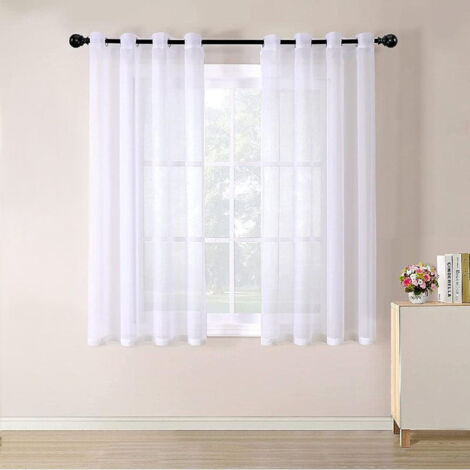 Cortinas transparentes con ojales en degradado para cocina, sala de estar y dormitorio, 2 paneles, 140 x 175 cm, color blanco.