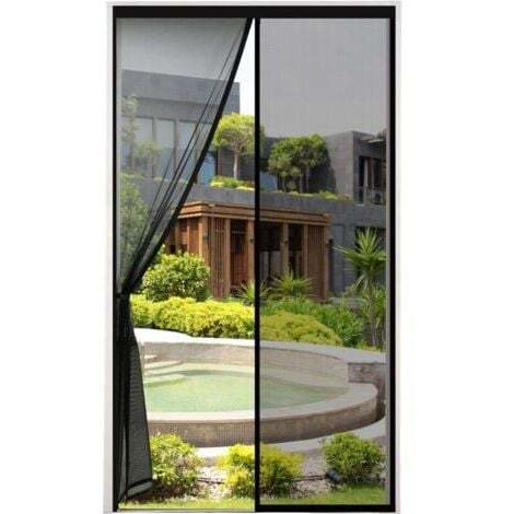 Puerta mosquitera magnética gruesa de 120 x 220 cm, malla muy densa, antimoscas, con cinta adhesiva, varillas magnéticas y cierre automático, color negro - TR (1/4)