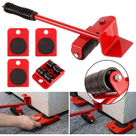 Kit de elevación para mover muebles pesados ​​sin esfuerzo, con ruedas, 1 barra de elevación y 4 ruedas móviles, hasta 300 kg. (1/5)