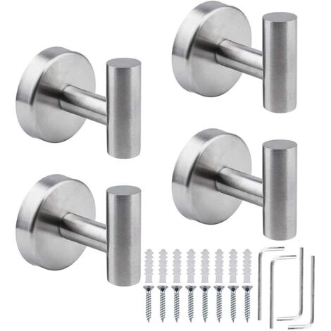 Paquete de 4 ganchos para toallas de acero inoxidable SUS 304 para baño, cocina, dormitorio, garaje, armario o piscina, color plateado. (1/5)