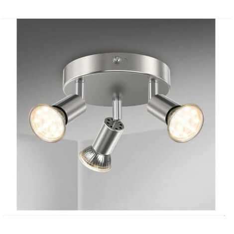 Lámpara de techo para baño LED, lámpara de techo para baño, cromo, 3 focos orientables, IP44, GU10, azul