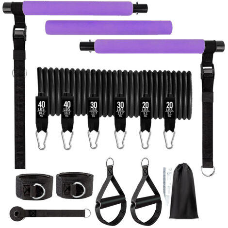 Barra de Pilates con 6 Gomas Elasticas Musculacion, Látex Bandas de Resistencia Bandas Elasticas Fitnesspara Casa y Gimnasio Yoga Pilates Estiramiento Fitness