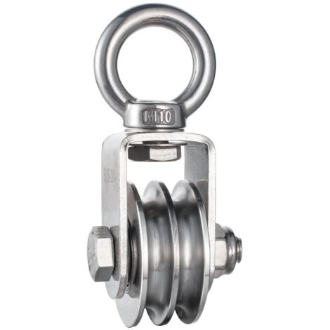 polea doble con 2 rodamientos de bolas, polea de acero inoxidable,  cable de acero, capacidad de carga 500 kg,（1pcs）