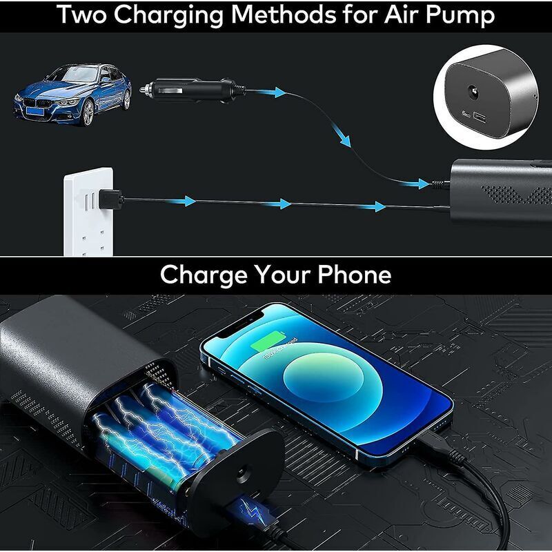 Gonfleur Pneus Sans Fil, Compresseur D'air Portable Pompe Pneu Voiture