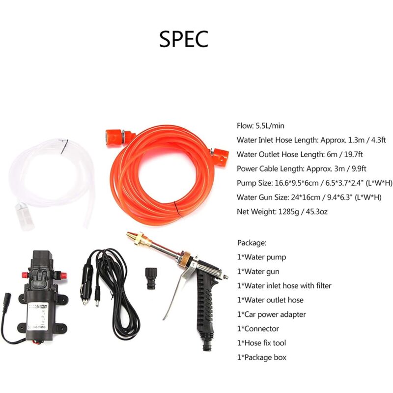 Pompe à Haute Pression 12V 80W 130PSI - Kit Lave-Auto Portable Avec Pistolet Mousse Et Tuyau 6M