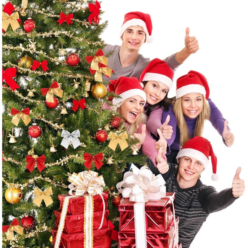 8 Nœuds De Ruban Pour Sapin De Noël - Dimensions 12x15 Cm Et 15x20 Cm - Couleur Or/rouge/argent - Avec Attaches, Pour Décorations