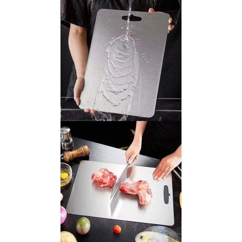 yilyih Planche à Découper en Acier Inoxydable, Planche à Découper Double Face en Acier Inoxydable 304 avec Trou de Suspension Durable pour Cuisine Maison Viande Légumes Fruits