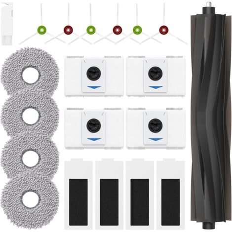 Lot de 20 accessoires pour robot aspirateur Ecovacs Deebot T20 Omni / T20e Omni / T20 Max / T20 Pro, 1 brosse principale, 4 chiffons de nettoyage, 4 filtres Hepa, 4 sacs à poussière, 6 brosses