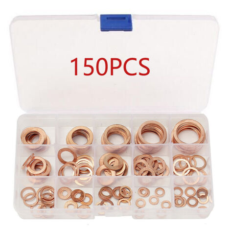 150pcs Rondelle Cuivre Joint Vidange Assortiment Kit M5, M6, M8, M10, M12, M14,M16,M18,M20,M22, 15 Tailles (1/4)