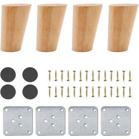 Lot de 4 pieds de meubles en bois, pieds de meubles coniques biseautés de 8 cm, pieds de table de remplacement en chêne massif (1/4)