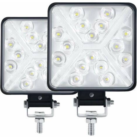Paire de feux de travail à LED KZQ 4 pouces pour tracteur, 300 W 12 000 lm 6 000 K 4 x 4 IP67 pour moto, lentille carrée 8D, luminosité extrêmement élevée pour tracteur, SUV, camion, garage et jardin.