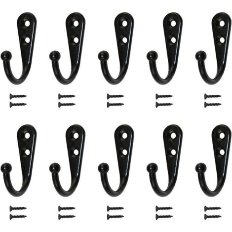 10 patères murales simples noires, équipées de vis de fixation. (1/5)