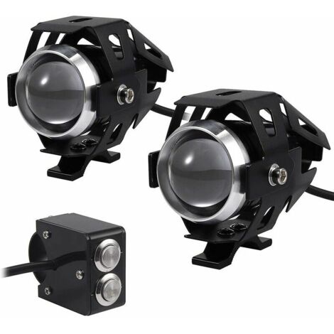 Lot de 2 phares de moto avec éclairage LED supplémentaire de 15 W - Projecteur LED antibuée et étanche pour moto, 3 000 lm, 12-24 V