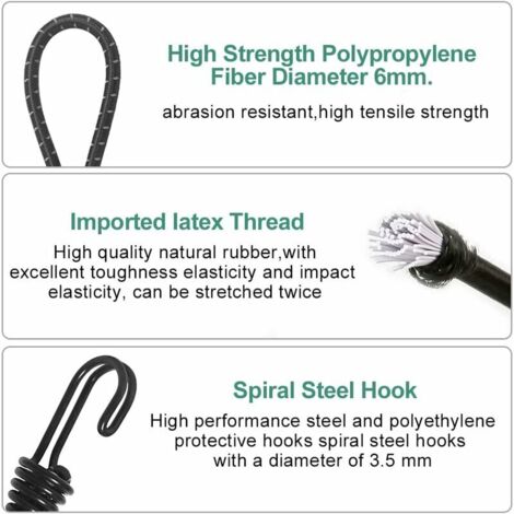 10 Tendeurs Élastiques à Double Crochet - 130 Mm Noir - Pour Bâches, Tentes, Filets, Bannières