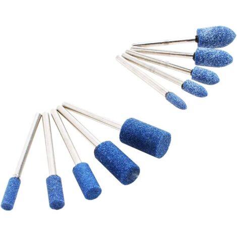 Lot de 10 forets à pierre de 3 mm, 4-10 mm, tige de 3 mm, tête de meulage abrasive, pour gravure, découpe, polissage - Bleu