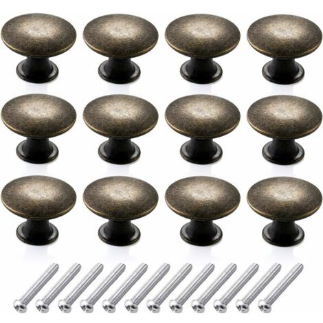 Lot de 12 boutons de commode ronds vintage, boutons de meubles rétro en laiton antique, poignées de tiroir de cuisine (30 mm, bronze)