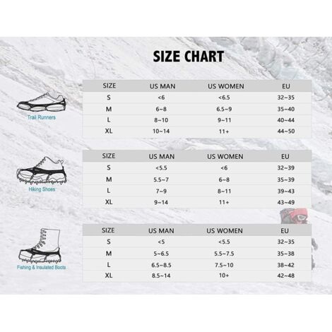 Crampons à Neige Universels Taille 35-47 | 10 Pointes Anti-Dérapantes | Sangles TPE Élastiques -45°C | Pour Rando, Pêche