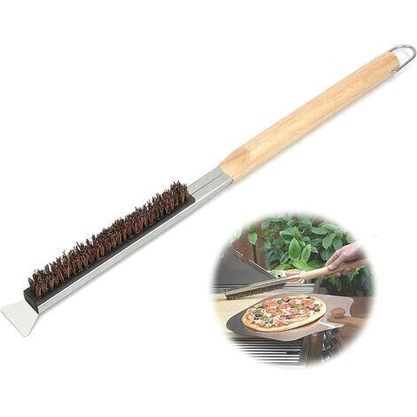Brosse pour four à pizza, brosse de nettoyage pour pierre à pizza en fil de cuivre avec grattoir, outil de nettoyage pour barbecue avec manche en bois, accessoires pour four à pizza de cuisine