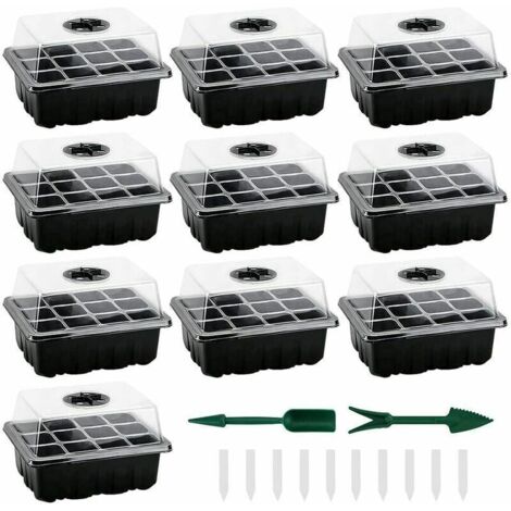 Mini serres pour semis, lot de 10 mini serres pour plantes avec 120 alvéoles, plateau et couvercle inclus, plateaux de semis d'intérieur durables pour la culture de graines et le démarrage des plantes