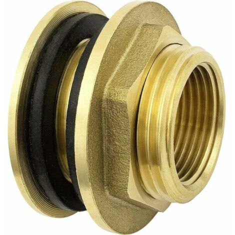 Raccord de cloison KZQ 3/4" (20/27) laiton/inox, 2 joints caoutchouc offerts, pour robinets, récup. eau pluie, réservoirs IBC