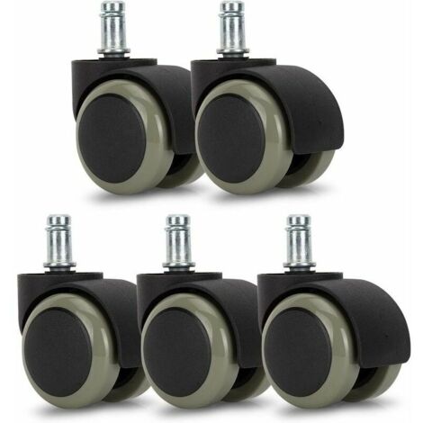 Roulettes de chaise de bureau KZQ - Lot de 5 - Roues de rechange 11/50 mm - Base silencieuse pour sols durs - Gris