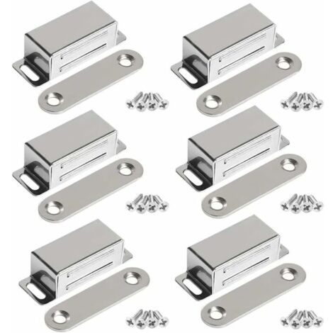 KZQ – Aimants pour meubles – Lot de 6 – Force magnétique 10 kg – Acier inoxydable avec vis – Dimensions 45 × 15 × 15 mm