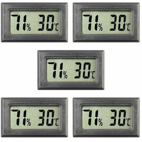 [JAMAIS UTILISÉ]Lot de 5 Mini Thermomètres Numériques - Température et Humidité Intérieures. Couleur noire.