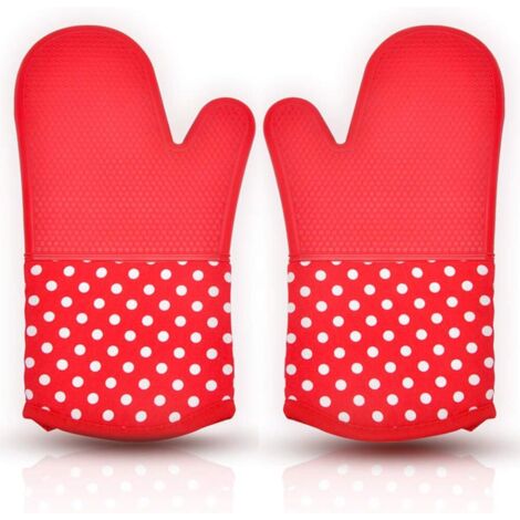 [JAMAIS UTILISÉ]Gants cuisine anti-chaleur (300℃), maniques silicone, antidérapants, coton isolant, 19×33cm, pour four/pizza/barbecue (1/5)