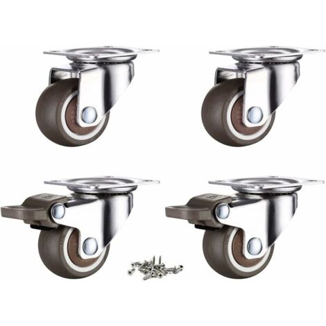 Lot de 4 roulettes de meuble 38 mm avec freins à vis et caoutchouc, adaptées aux palettes (38 mm)
