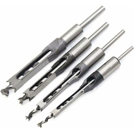 Jeu de 4 bédanes Forets à trou carré, bédanes creux en acier Outils de menuiserie Set (1/4 -1/2 - 5/16 - 3/8 pouces) (1/5)