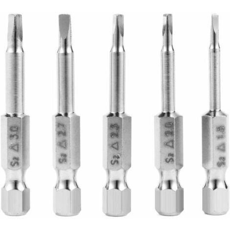 Jeu de 5 embouts de tournevis triangulaires à queue hexagonale magnétique en acier S2. Longueur : 50 mm, diamètre : 6,35 mm. (1/5)