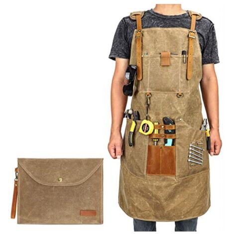 [JAMAIS UTILISÉ]Tablier de travail en toile cirée pour homme et femme avec poche et bretelles rembourrées, boucle à dégagement rapide, tablier réglable jusqu'à XXL