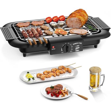Barbecue électrique, barbecue intérieur/extérieur antiadhésif sans fumée, double tube 2000 W, portable et amovible, haute puissance, pour barbecue (noir élégant) (1/5)
