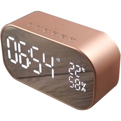 Radio-réveil numérique, haut-parleur Bluetooth sans fil, chargement USB, lecture de carte AUX TF pour ordinateur de bureau (or rose)