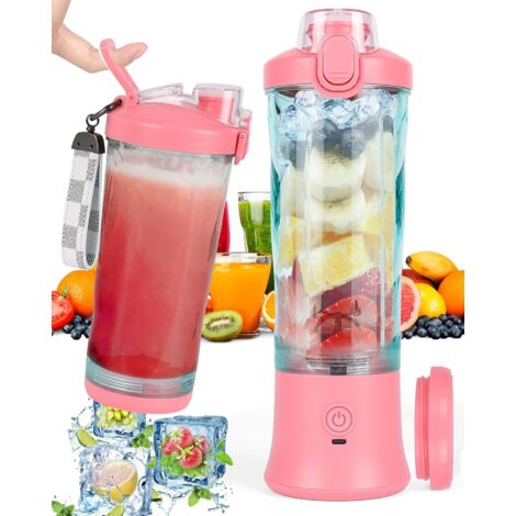 Mixeur à smoothies portable 600 ml avec 6 lames 4000 mAh Mini mixeur peut presser 25 tasses de jus pour le bureau, le camping et les voyages,Rose (1/5)