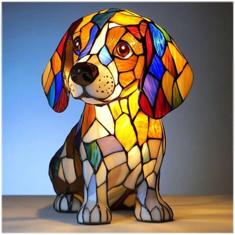 Veilleuse artistique Beagle en résine teintée – Lampe de table LED vintage – Décoration animalière – Bouledogue français