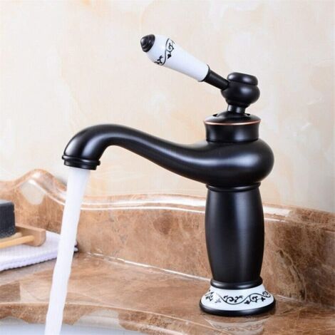 Rétro de Lavabo Évier en Céramique, Antique Vintage Mitigeur Robinet, d'Eau Froide/Chaude Remplacement Décoration pour Cuisine Salle Bain Noir(Avec Tuyaux) (1/4)